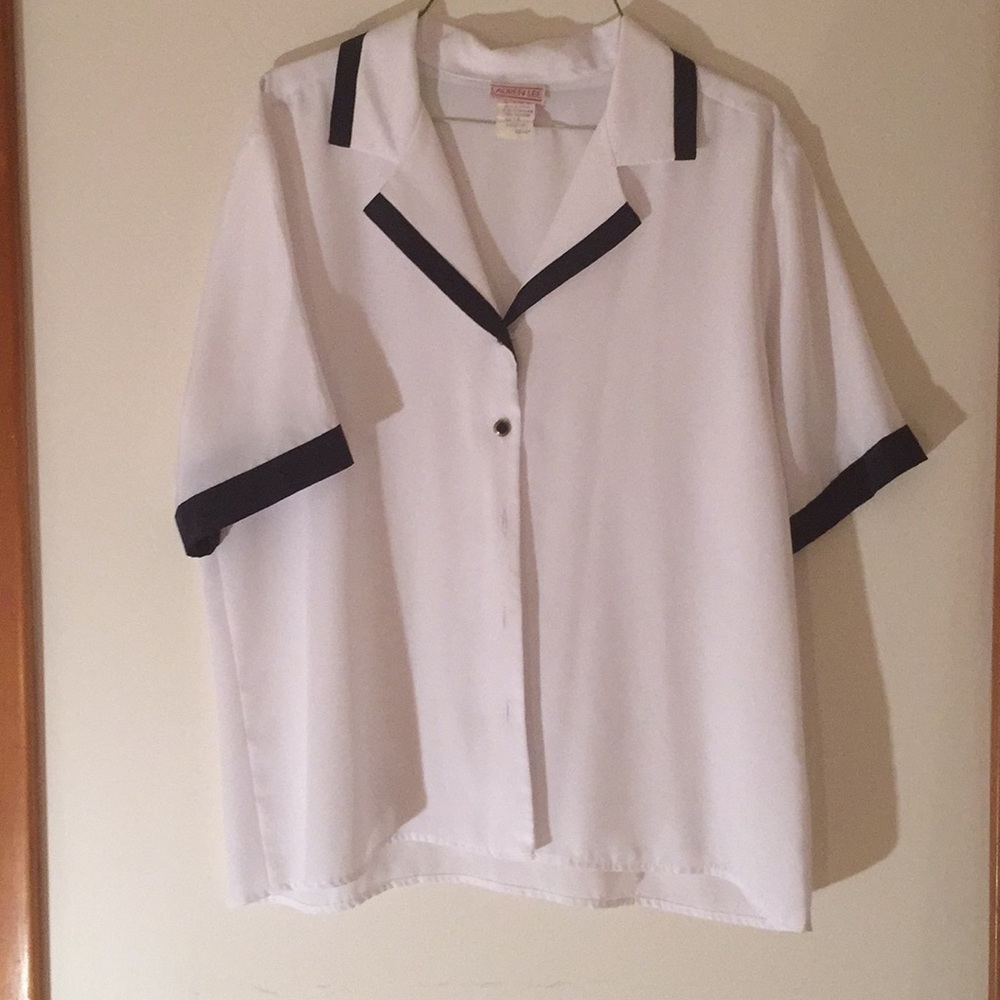 Vintage Early 90s white and Blue Lauren Lee Blouse